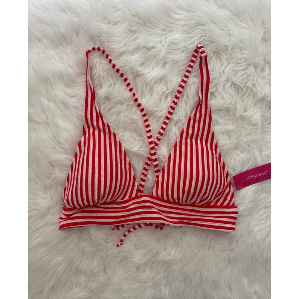 Xhilaration Red White Striped Triangle Bikini Top Size XL